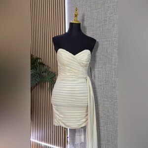 City Studios Juniors' Strapless Foil-Print Drape-Front Dress